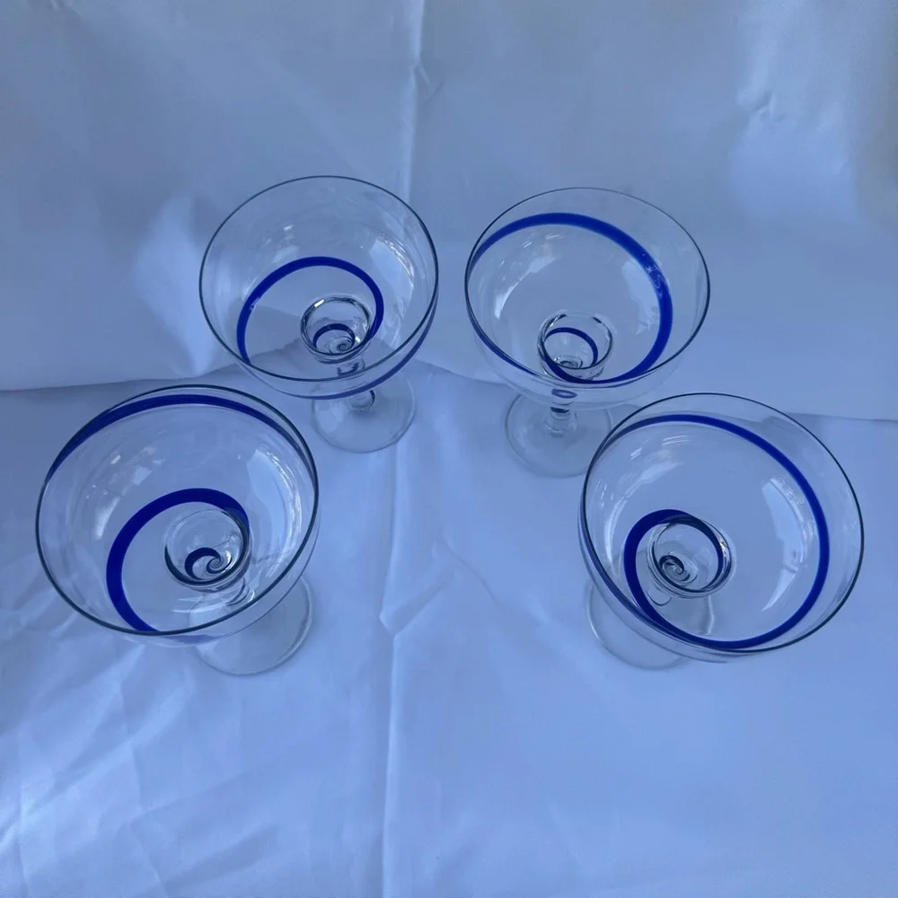 Pier 1 Elegant Handblown Blue Swirl Glasses Set